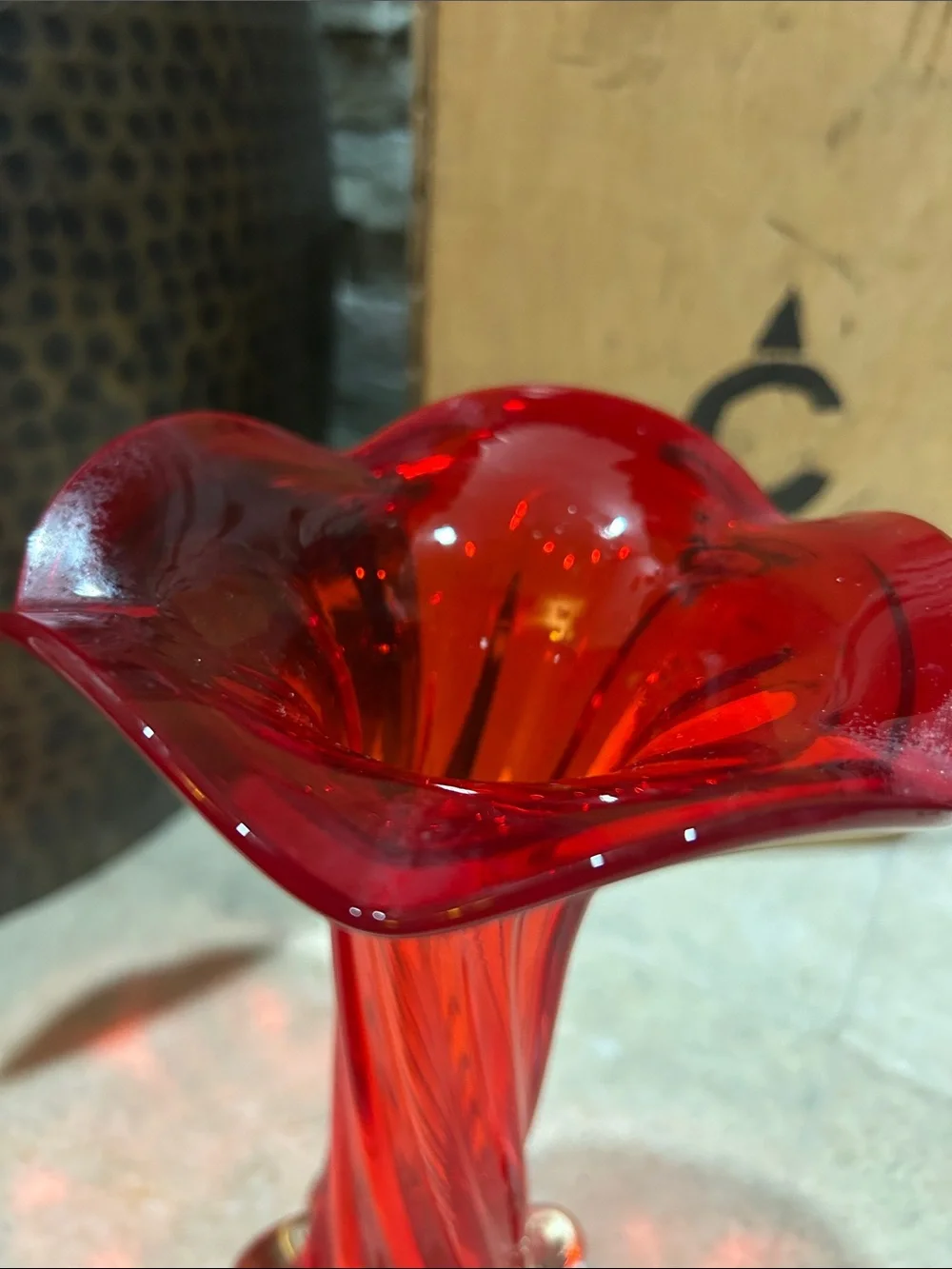 Vintage Red Handblown Fluted Glass Bud Vase - Unbranded